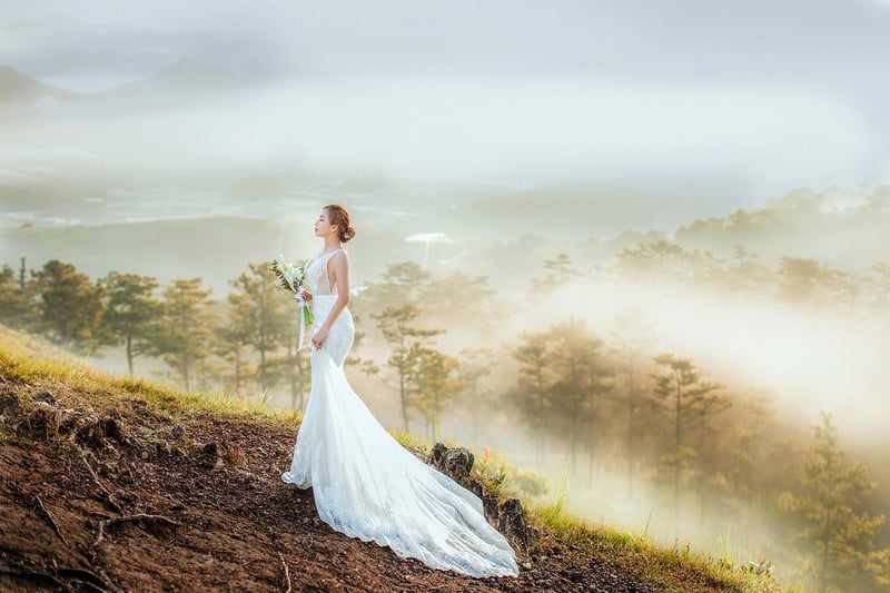 Bride wearing a vintage veil